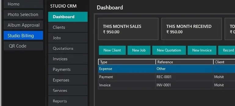 PixNClient Studio Billing dashboard