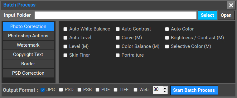 Photoshop Toolkit batch process interface